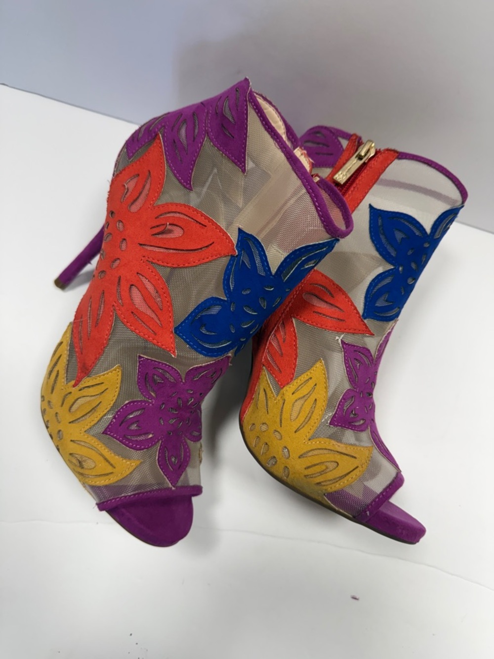 Floral Multicolor Mesh Ankle Bootie - Purple, Orange, Blue, Yellow - Picture 7 of 7